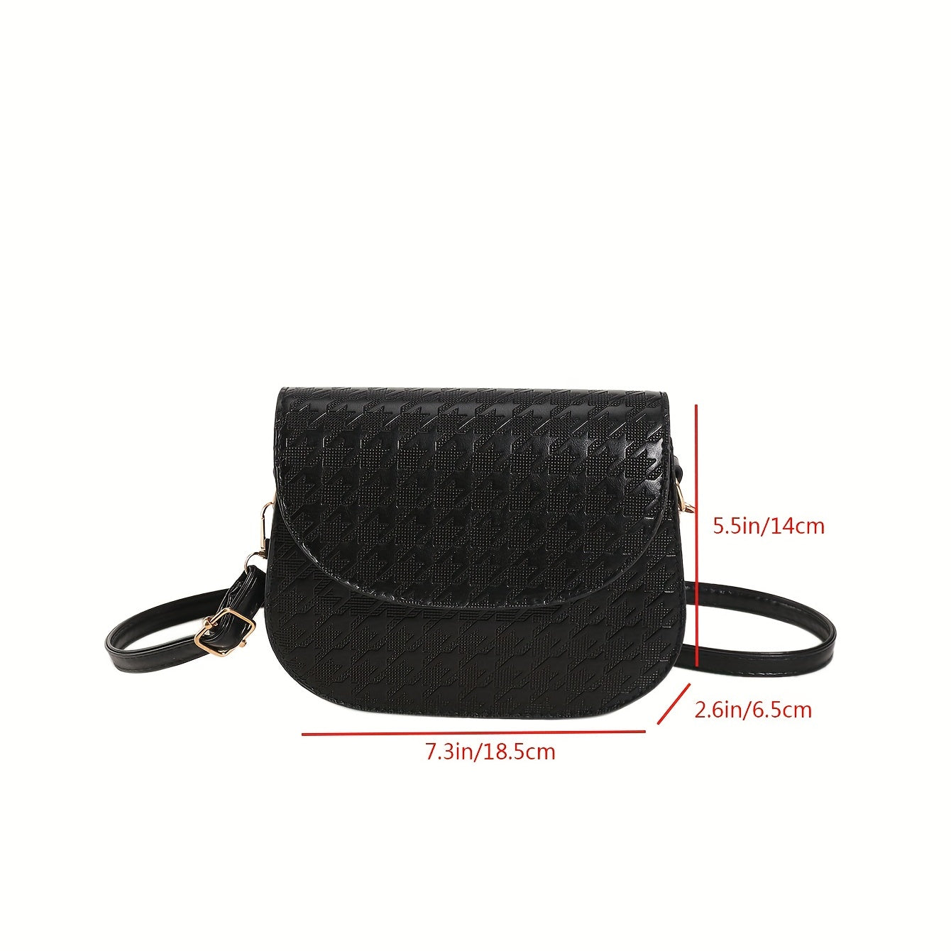 Vintage Shoulder Bag Houndstooth Embossed Crossbody Purse