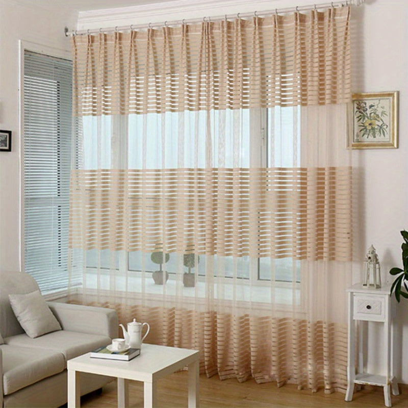 Striped Tulle Curtain for Home Decor - Bedroom Office Kitchen Living