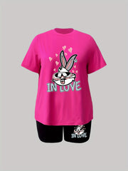 Cartoon Rabbit Print T-shirt & Shorts 2pcs Set