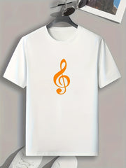 Music Note Print Men's Comfy T shirt Active Stretch Tee