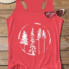 Tree Print Round Neck Vest Top Women's Plus