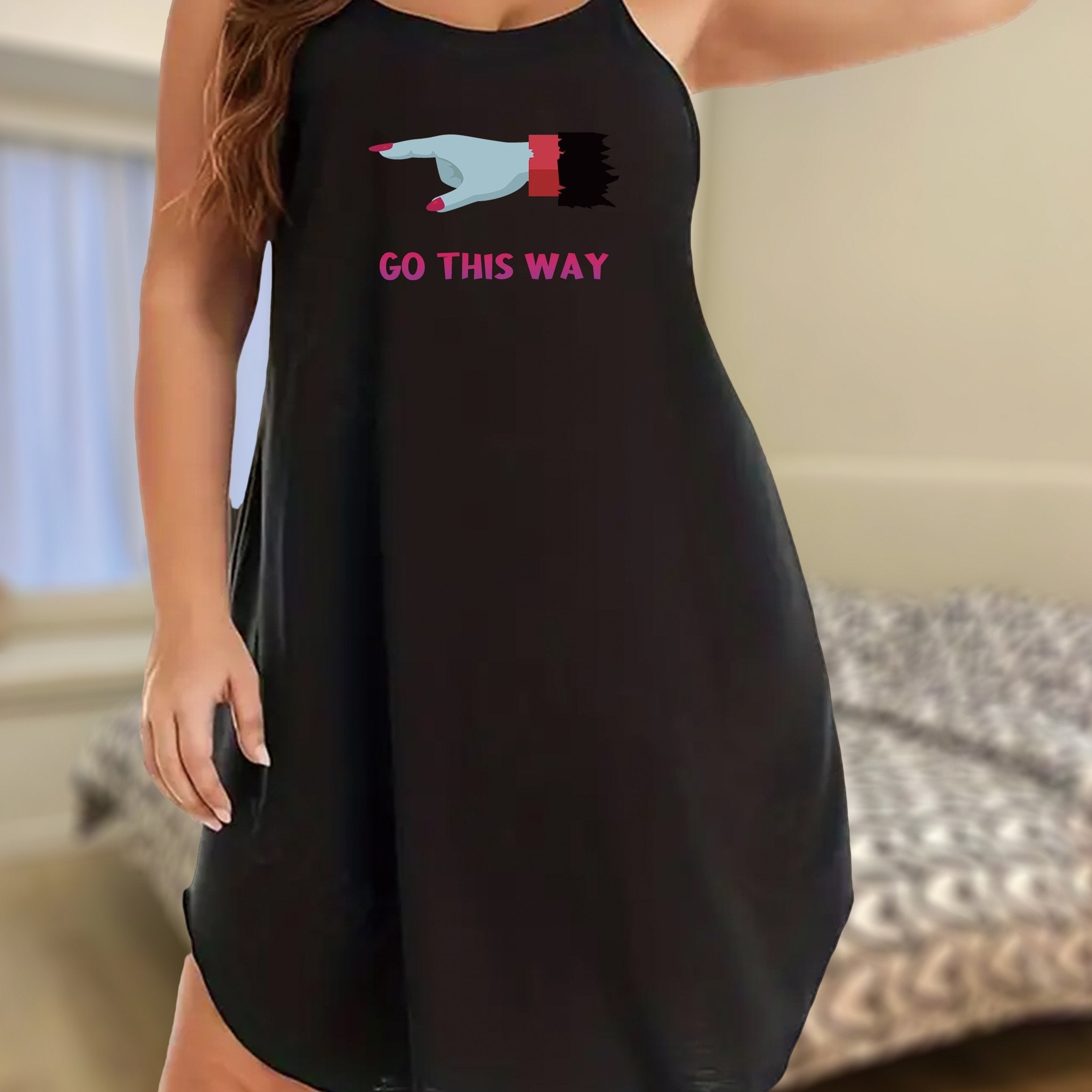Gothic Nightdress Women's Witch Hand & Letter Print Cami Sleep Dress