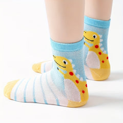 5 Pairs Boys Dinosaur Pattern Short Crew Socks - Breathable & Comfortable