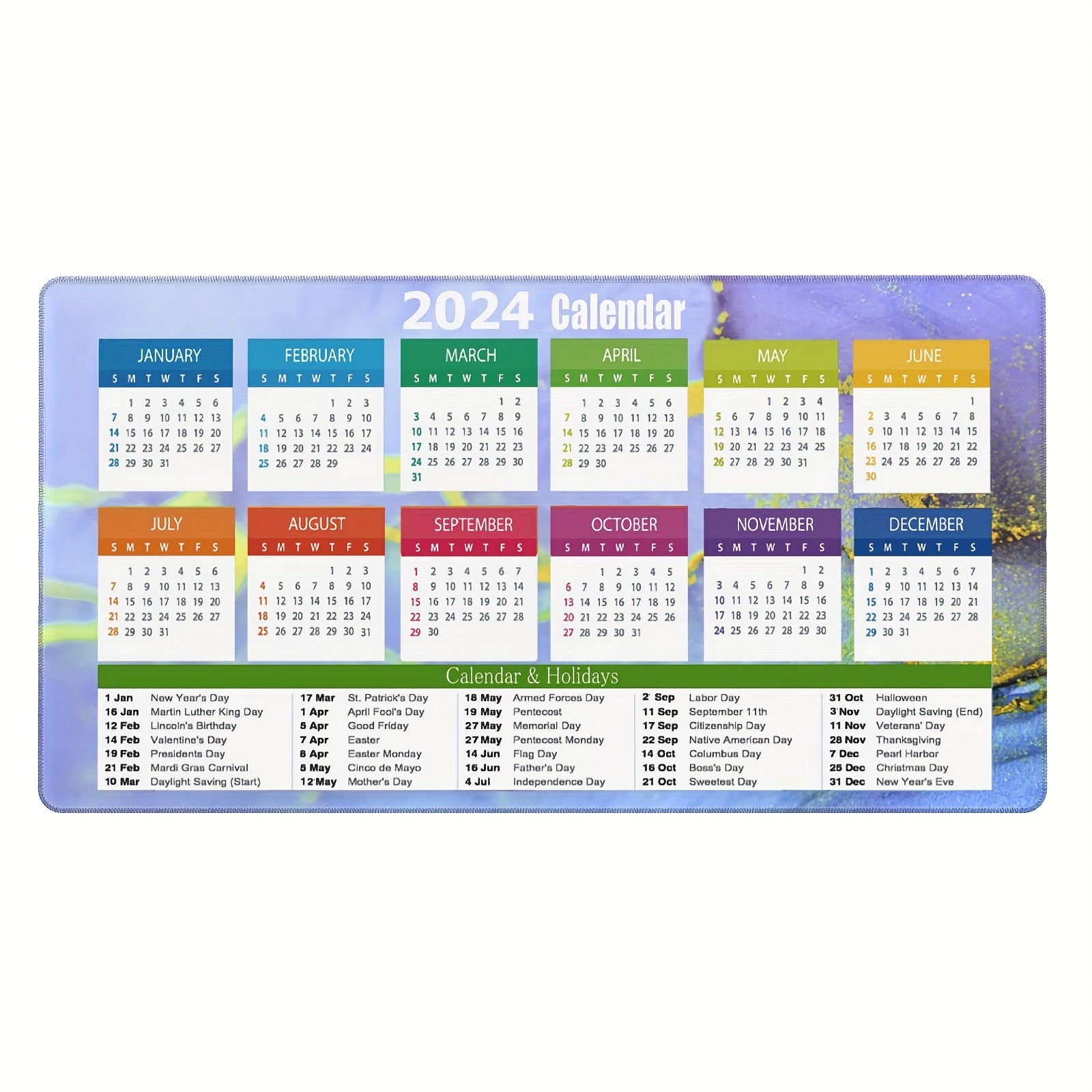 Colorful Calendar Large Mouse Pad for Women, Non-Slip Rubber Mouse Pad