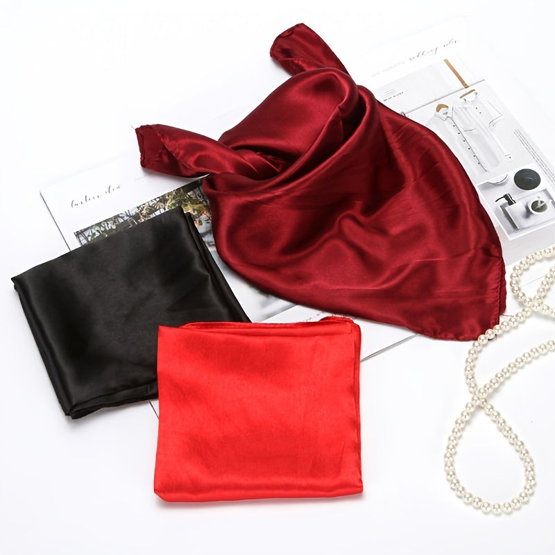 Square Satin Scarf Solid Neckerchief Casual Shawl Bandana
