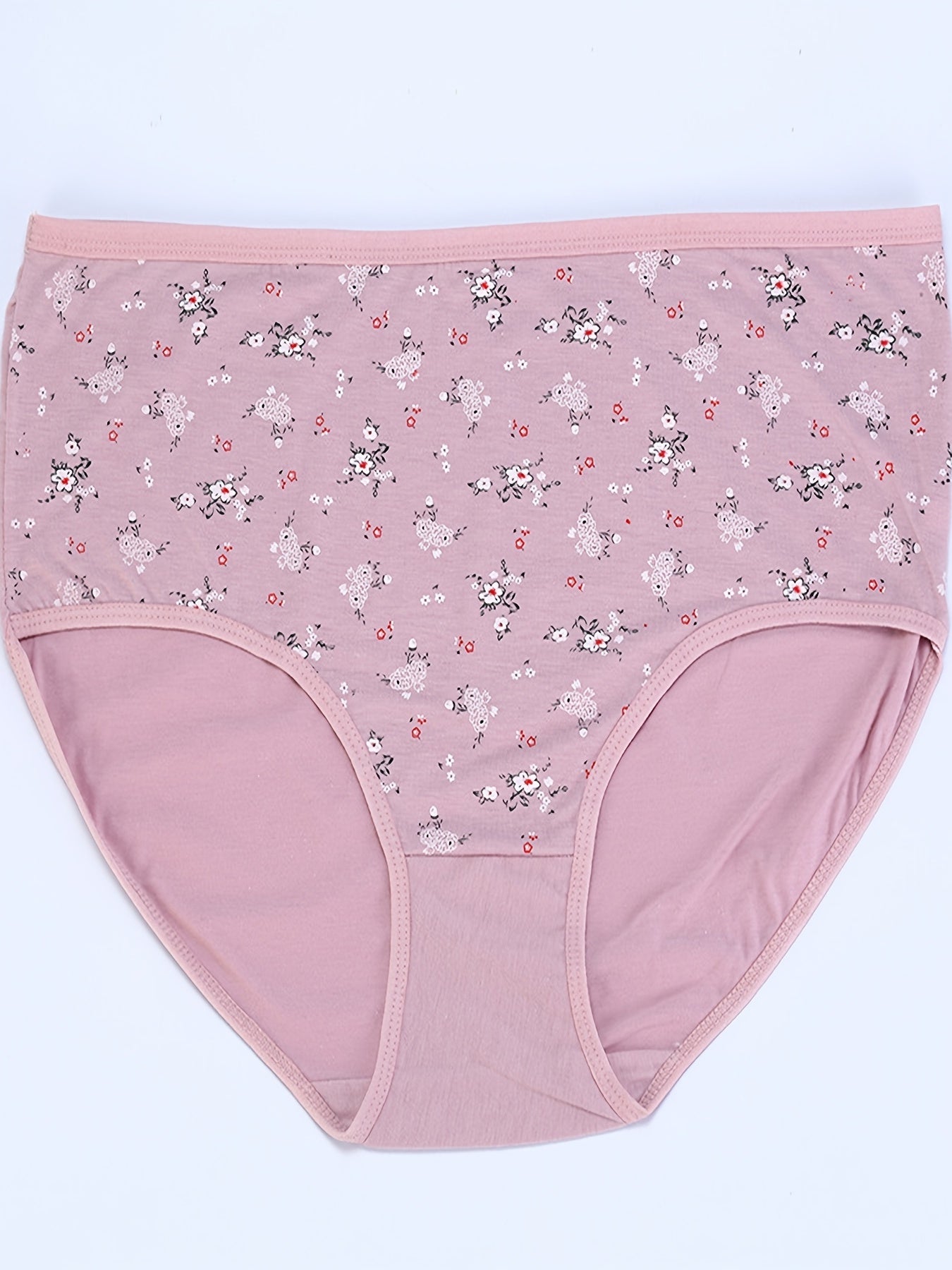 4 Pack Plus Size Panties Set Women's Plus Ditsy Floral Print Mid Waisted Skin