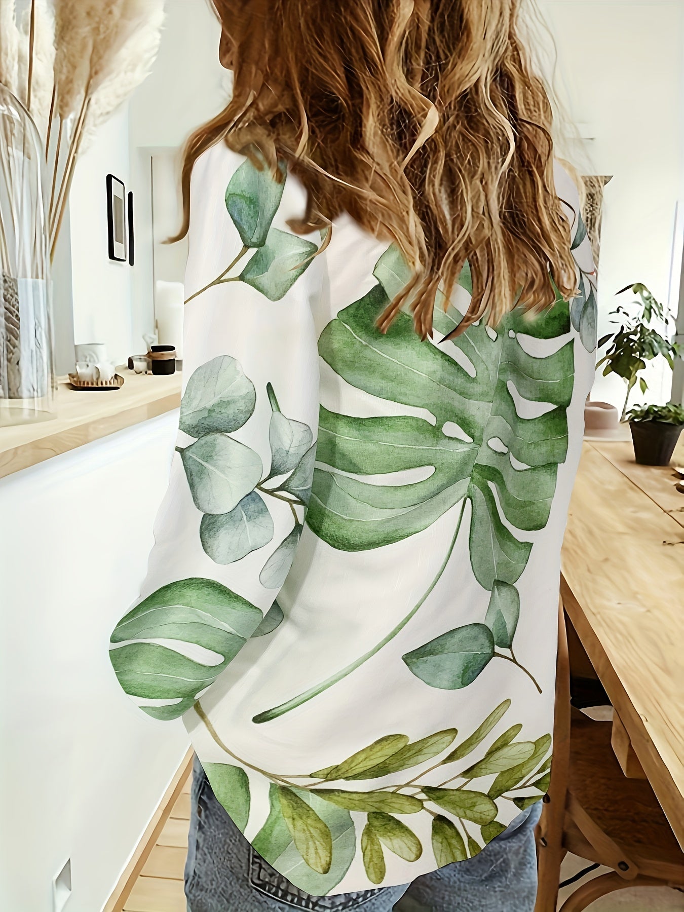 Leaf Print Long Sleeve Button Up Shirt