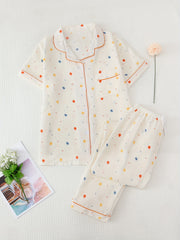 Polka Dot Pajamas Set Short Sleeve Top & Pants Women's Loungewear