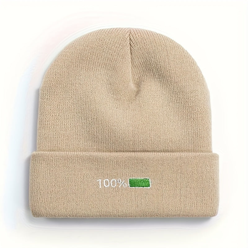 Embroidered Knitted Beanie Hat for Winter Outdoor Activities