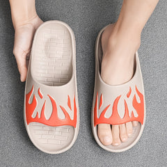 Unisex Flame Pattern Cloud Slides Pillow Slippers Lightweight Non Slip Shoes