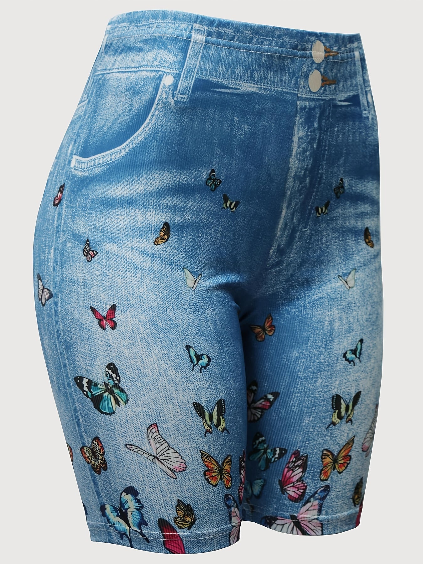 Butterfly Print Short Length Leggings High Waist Slim Summer Leggings