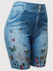 Butterfly Print Short Length Leggings High Waist Slim Summer Leggings