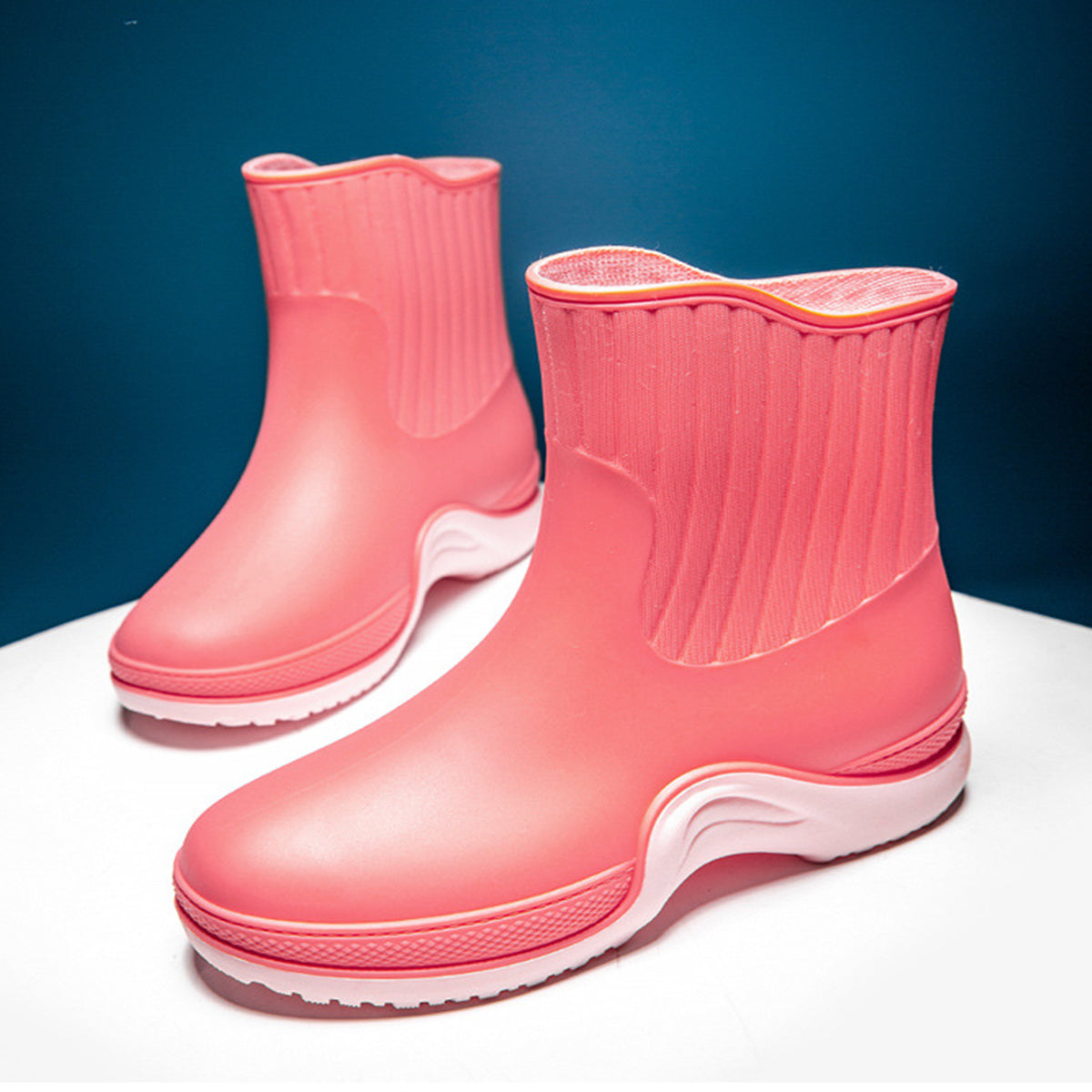 Women's Platform Ankle Rain Boots Waterproof Slip On Outdoor Shoes