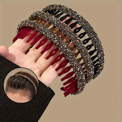 Vintage Rhinestone Headband with Teeth, Flocked Hair Hoop
