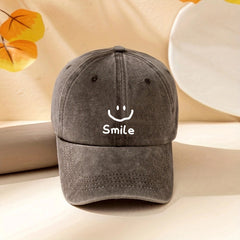 Smiling Face Print Baseball Cap Distressed Cotton Dad Hat