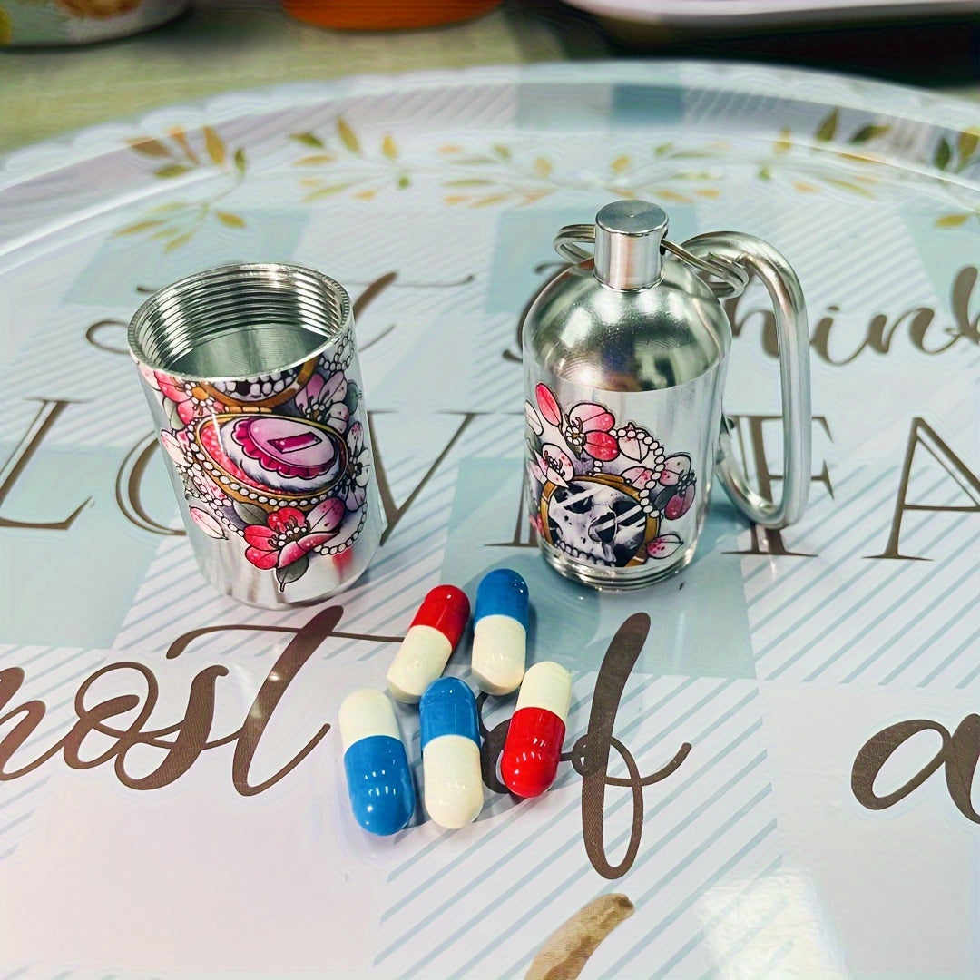 Skeleton Aluminum Keychain Waterproof Pill Storage Box