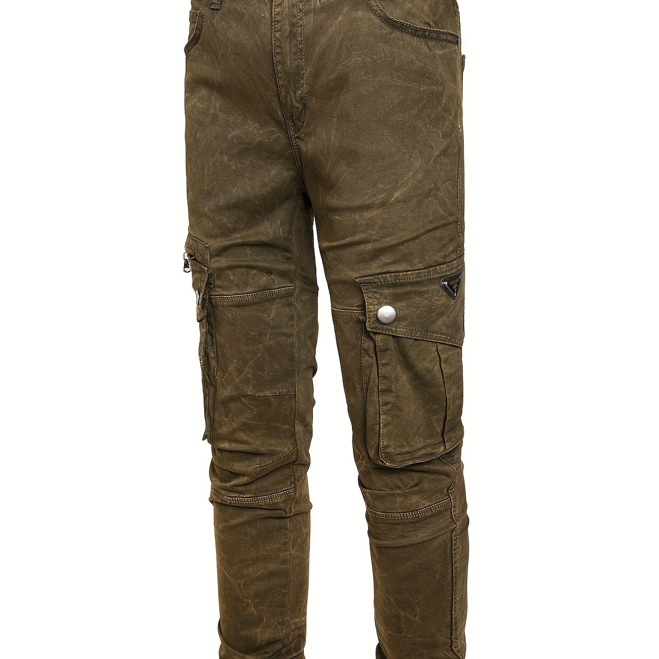 Tie Dye Slim Fit Big Flap Pocket Jeans Men's Casual Slightly Stretch Denim Pants