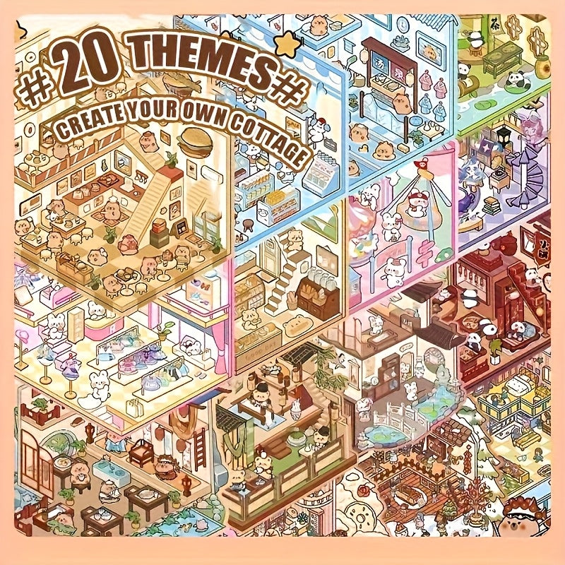 50 Page Capybara Sticker Collection 3D House & Animal Non Toxic DIY Scenes