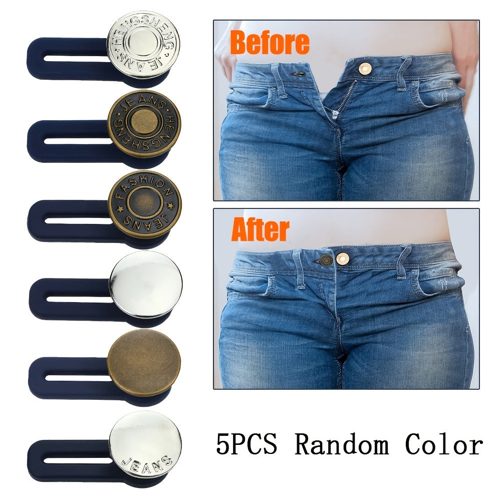 5pc Button Extender For Pants Adjustable Waist No Sew Buttons Easy To Use