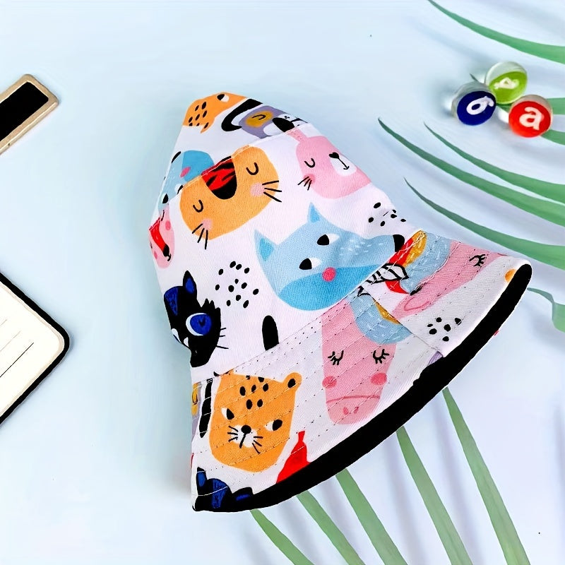 Parent child Style Kitten Graffiti Double sided Wearing Foldable Bucket Hat