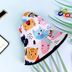 Parent child Style Kitten Graffiti Double sided Wearing Foldable Bucket Hat