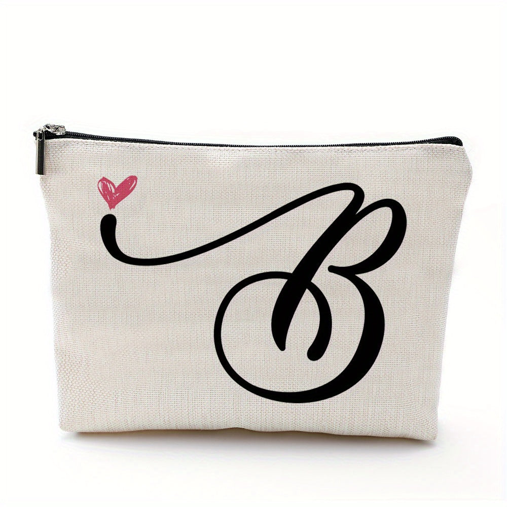Waterproof Cosmetic Bag with Letter Print and Zippered Closure