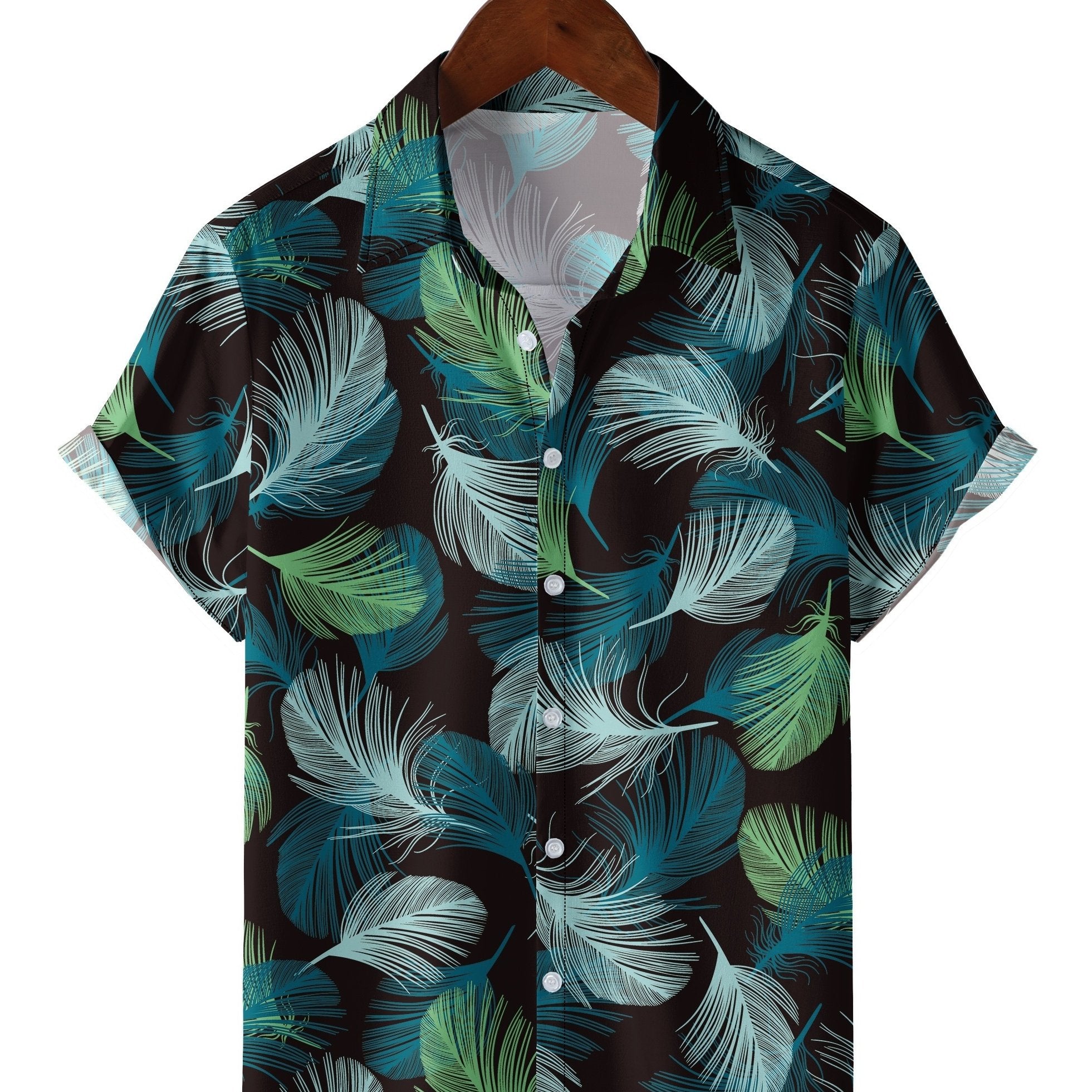 Men's Tropical Leaf Print Camp Collar Hawaiian Shirt