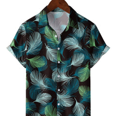 Men's Tropical Leaf Print Camp Collar Hawaiian Shirt