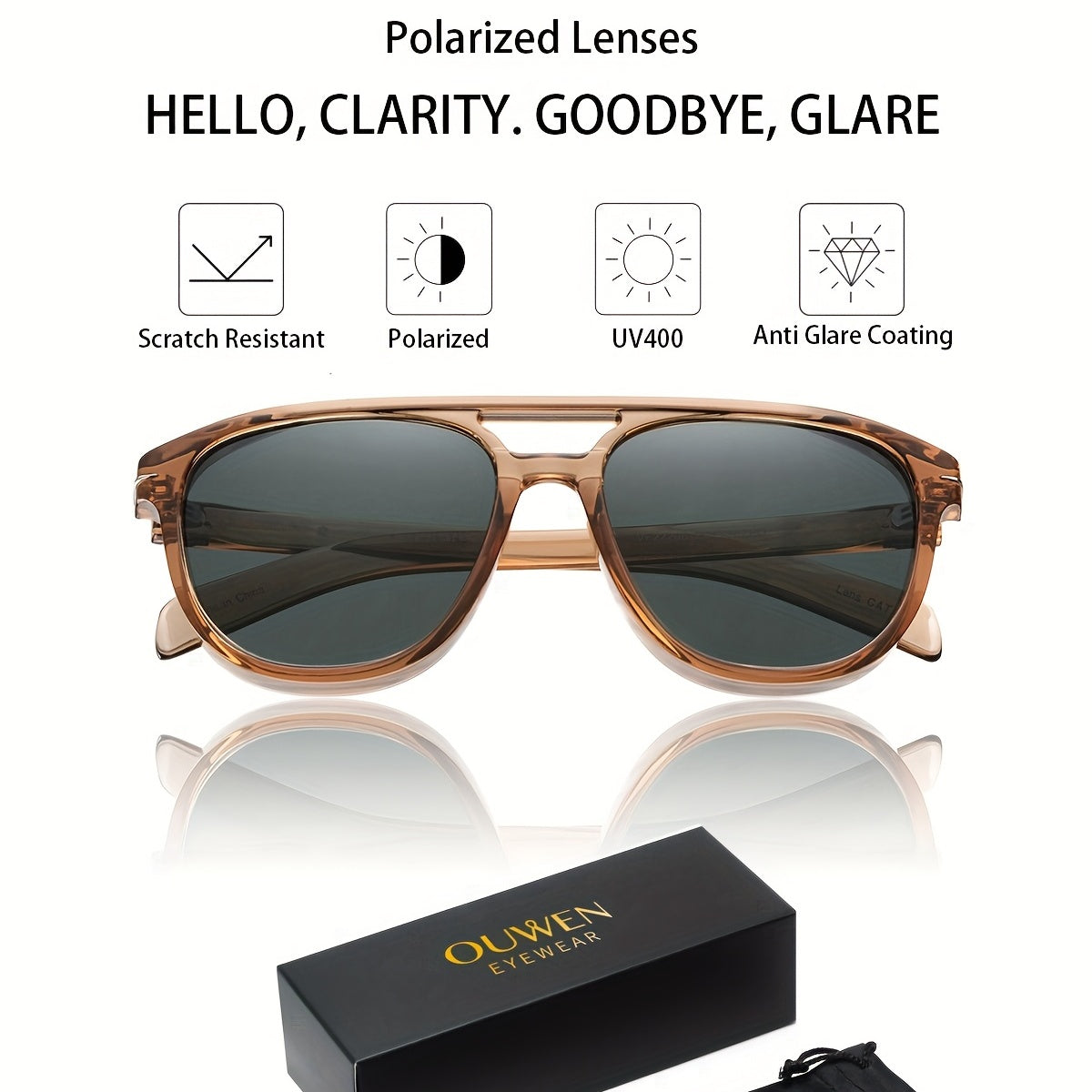 OUWEN Polarized Square Aviator Sunglasses Vintage Shades Sun Glasses
