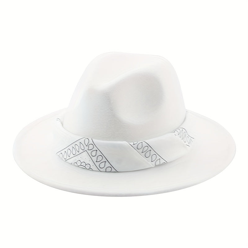 Wool Felt Hat Large Brim Ribbon Jazz Hat