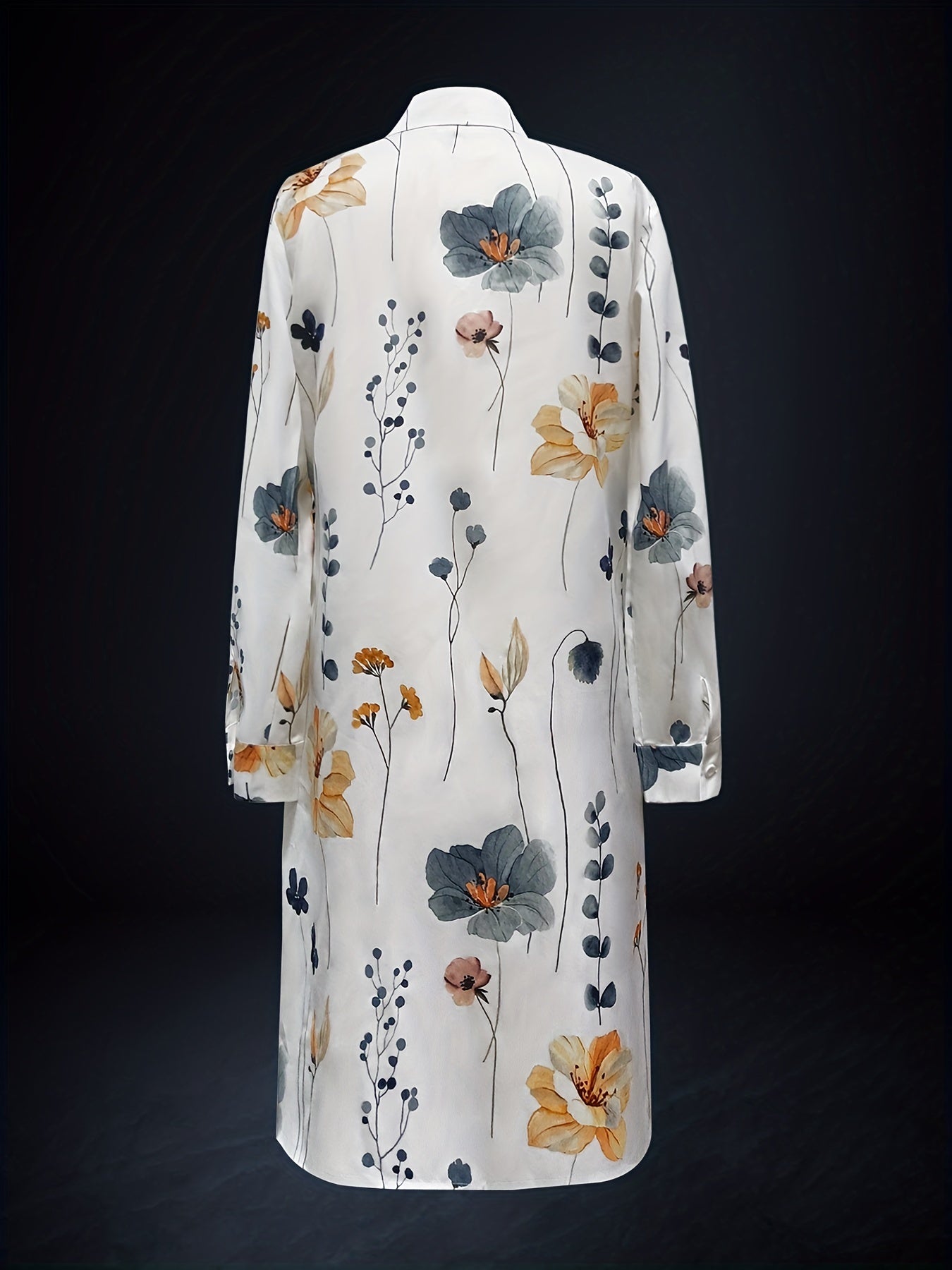 Floral Print Polo Collar Button Dress Casual Long Sleeve Dress