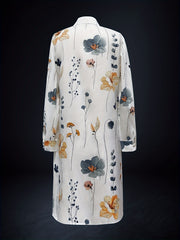 Floral Print Polo Collar Button Dress Casual Long Sleeve Dress