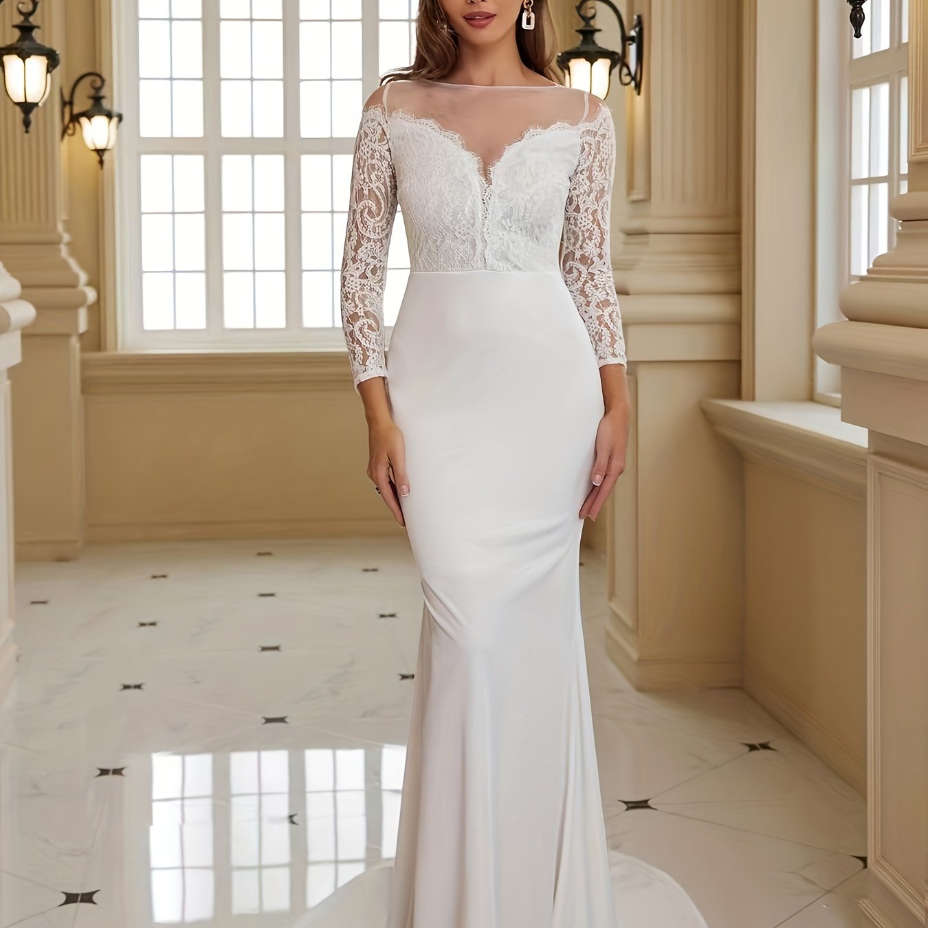 Beautiful Lace Floor Length Wedding Dress