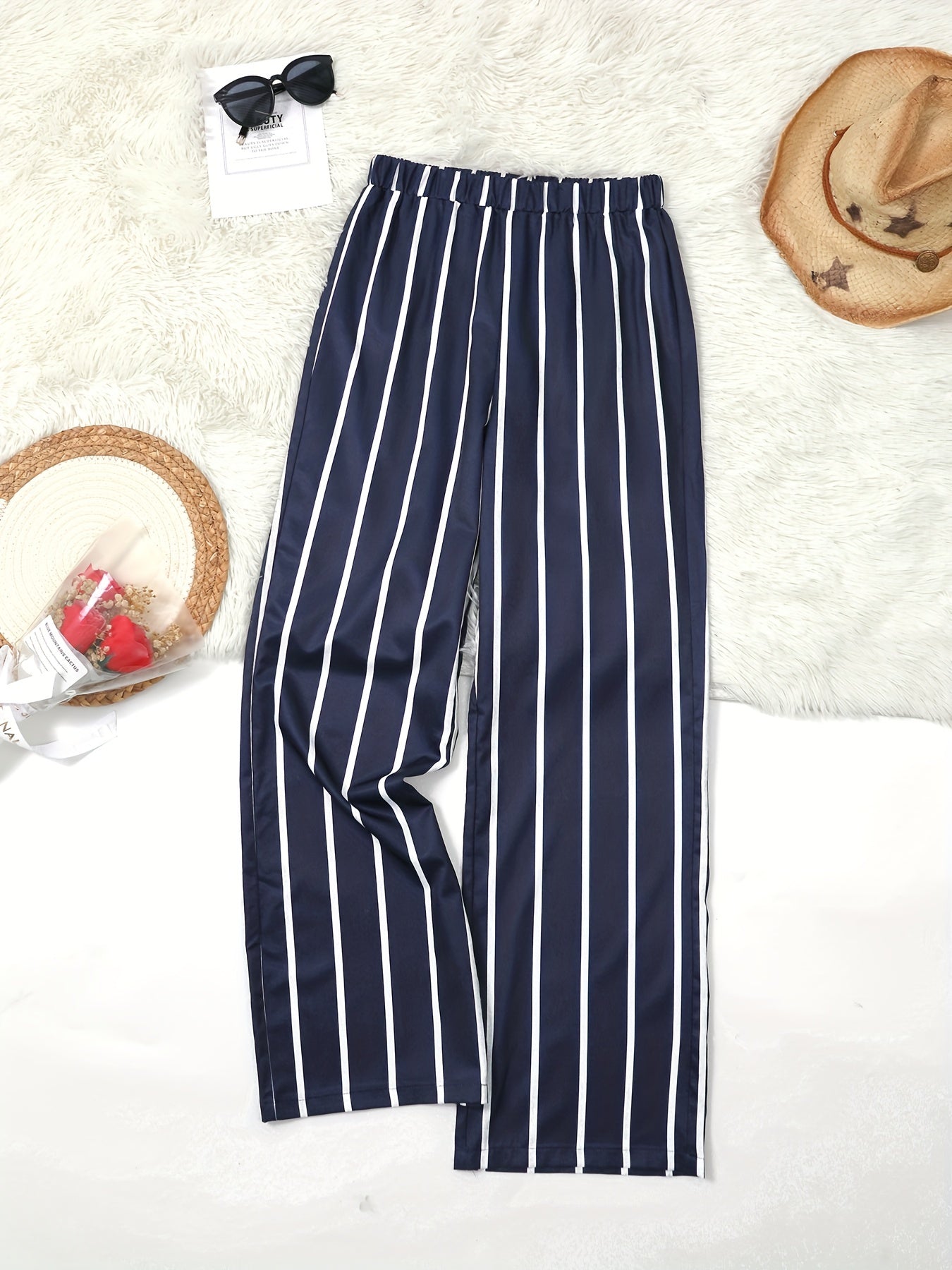 Striped Wide Leg High Waist Pants for Women