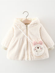 Girls Fleece Hooded Coat With Bag For Winter Kids Clothes