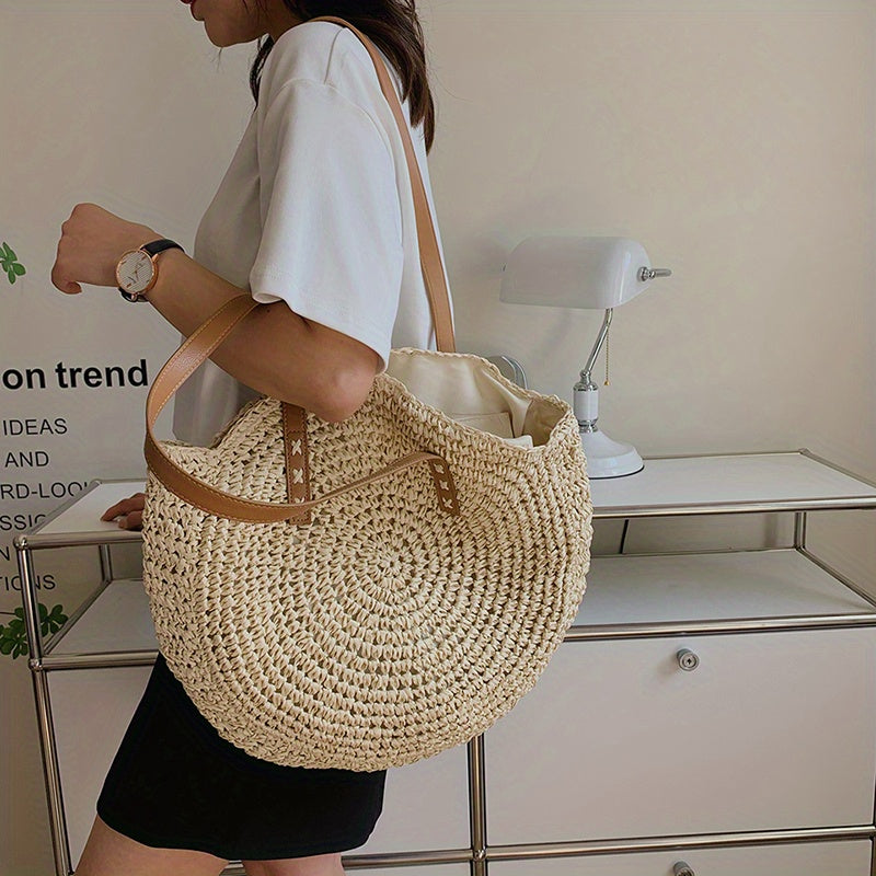 Summer Straw Shoulder Bag Minimalist Woven Storage Handbag