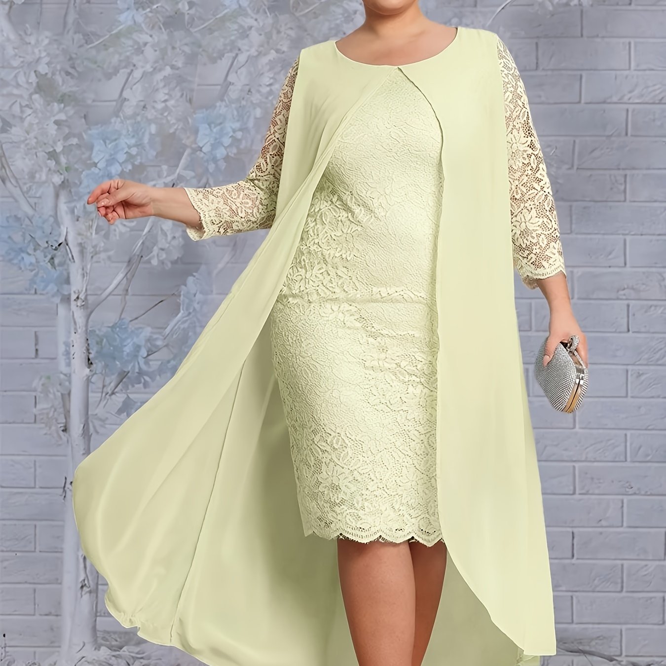 Floral Jacquard Layered Midi Dress Plus Size