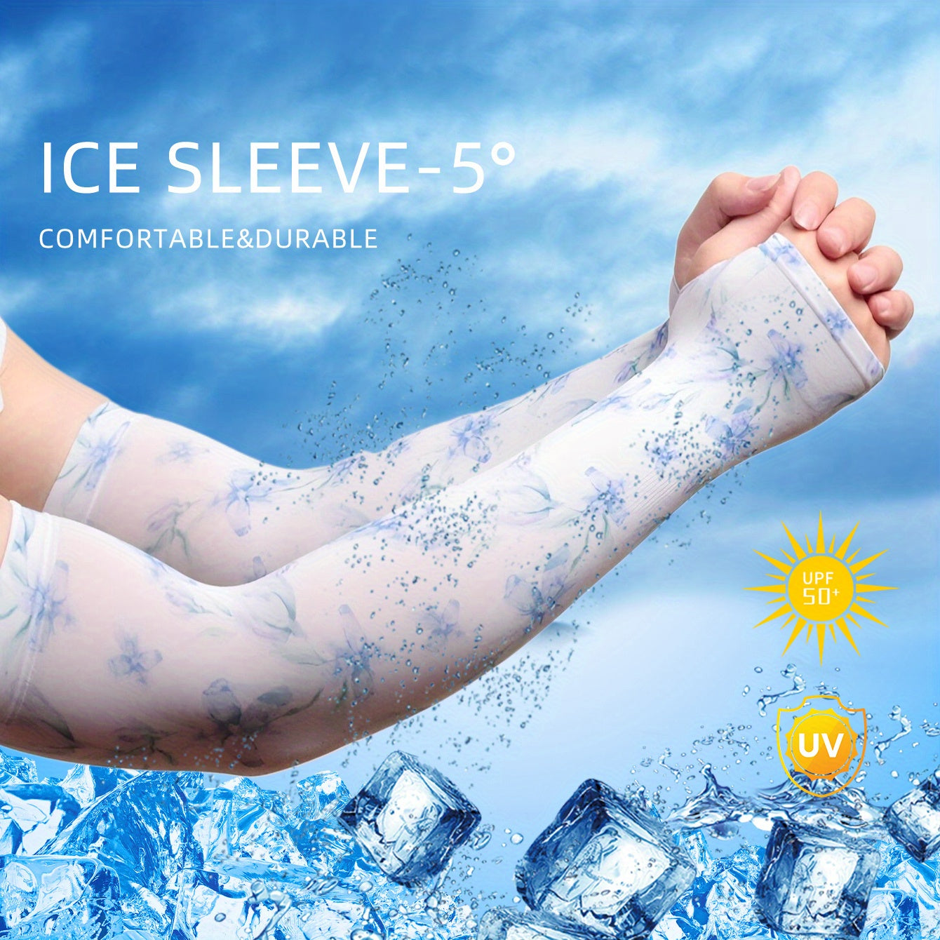 Ice Sleeves Floral Leaf Print UV Gloves Outdoor Sunproof Anti-mosquito