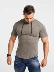 Men's Short Sleeve Hooded T-Shirt Casual Breathable Knit Top