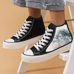 Anime Girl Pattern High Top Canvas Sneakers