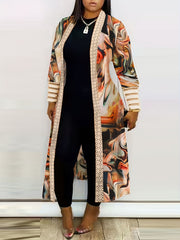 Colorblock Marble Print Open Front Cardigan