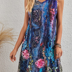 Floral Print V Neck Tank Dress
