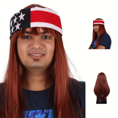 American Flag Brown Headscarf Men's Dress Up Wig 66x04cm