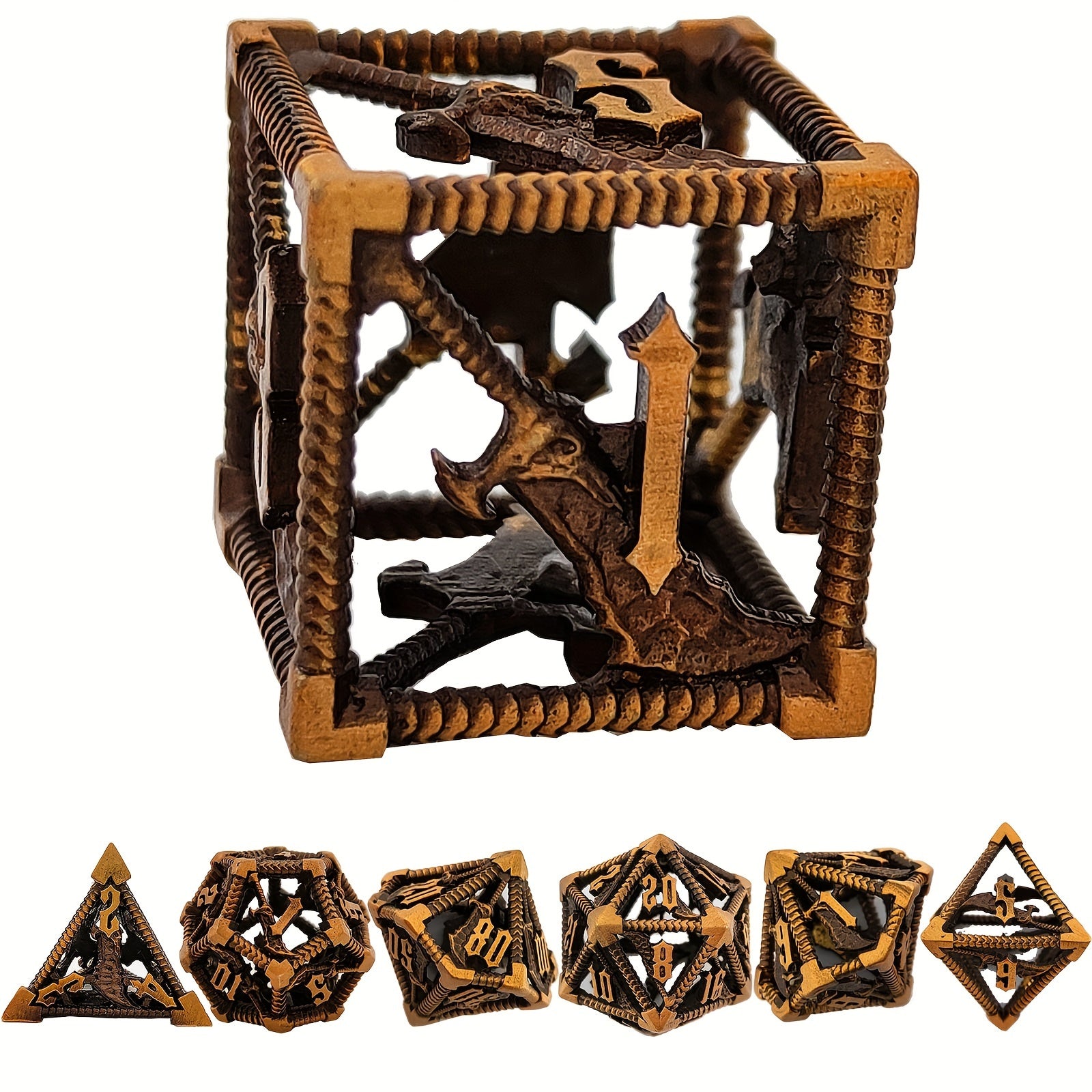7pcs Metal Hollow Large Polyhedral Dice Set for RPG