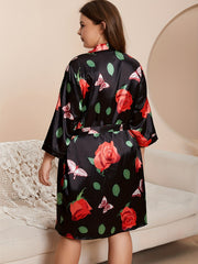 Rose & Butterfly Print Cami Nightdress & Robe Set
