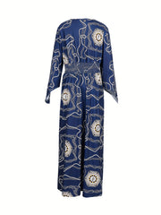 Chain Print Bell Sleeve Maxi Dress