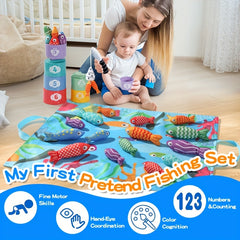 Colorful 3D Fishing Toys Set for Kids with Rod and Fish