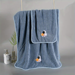 Soft Astronaut Embroidery Hand and Bath Towel Set for Fitness and Sports