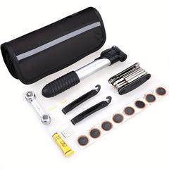 Bike Repair Kit w/ Air Pump Wrench Adhesive Tool