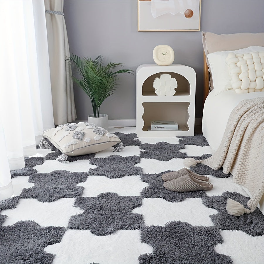 Thick Plush Shag Puzzle Floor Mat Cuttable Square Carpet Fluffy Area Rugs